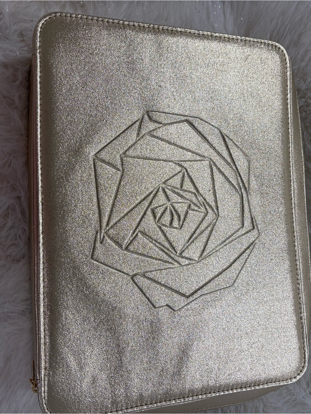 Lancome Metallic Gold Rose-Embossed Cosmetic Zip Pouch